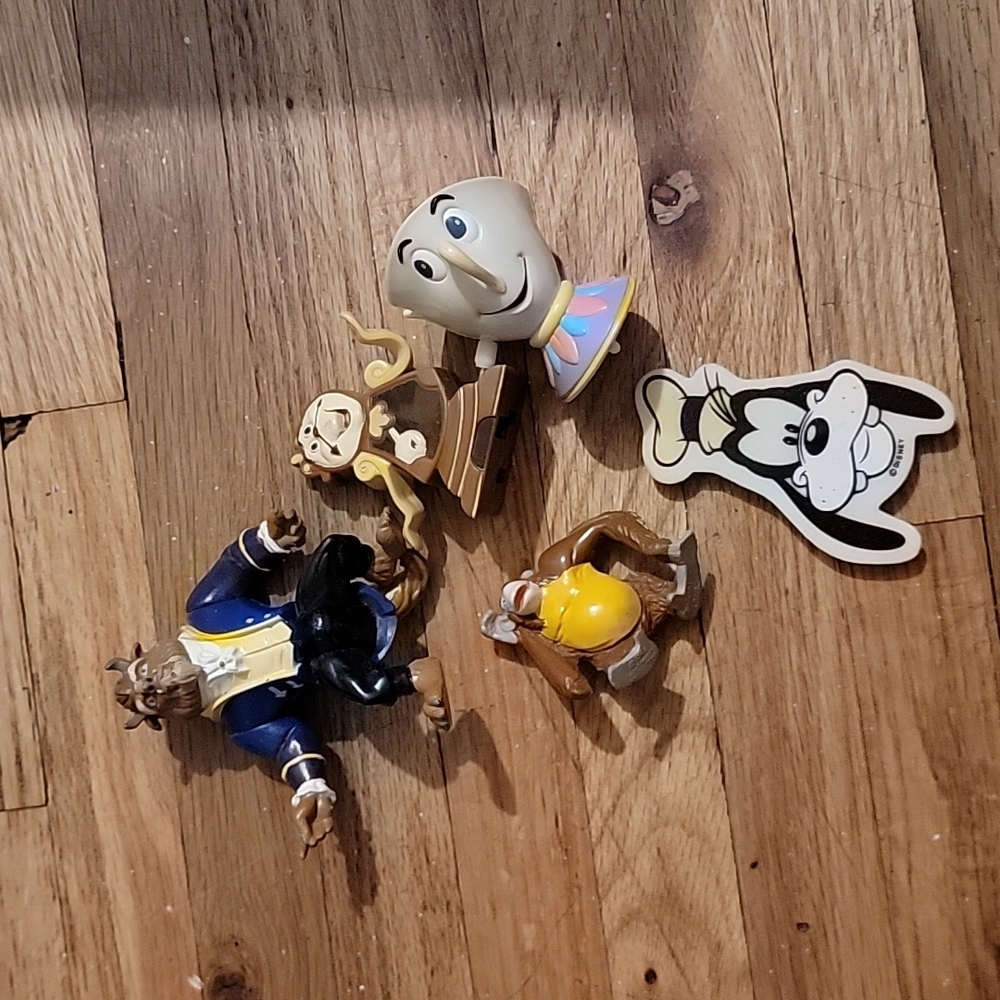 Disney toys King Louie, Beast, Chip, Cogsworth toys, and Goofy eraser